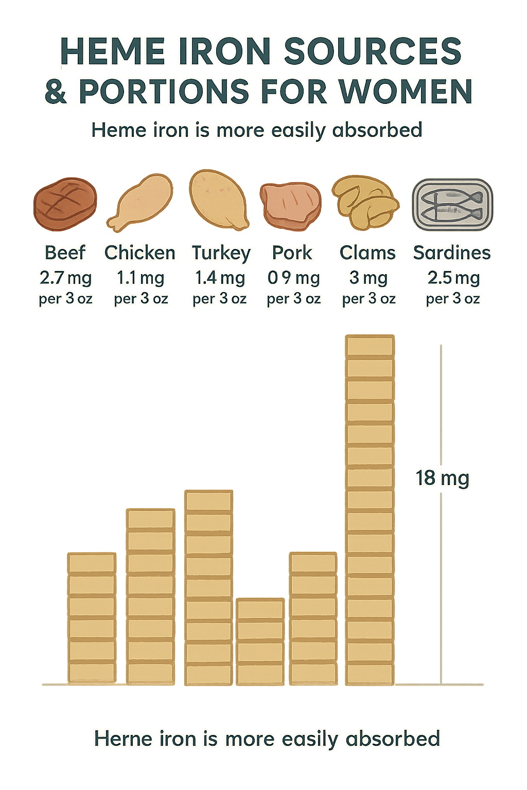 Iron Content, Typical Serving Sizes, and Estimated Absorption